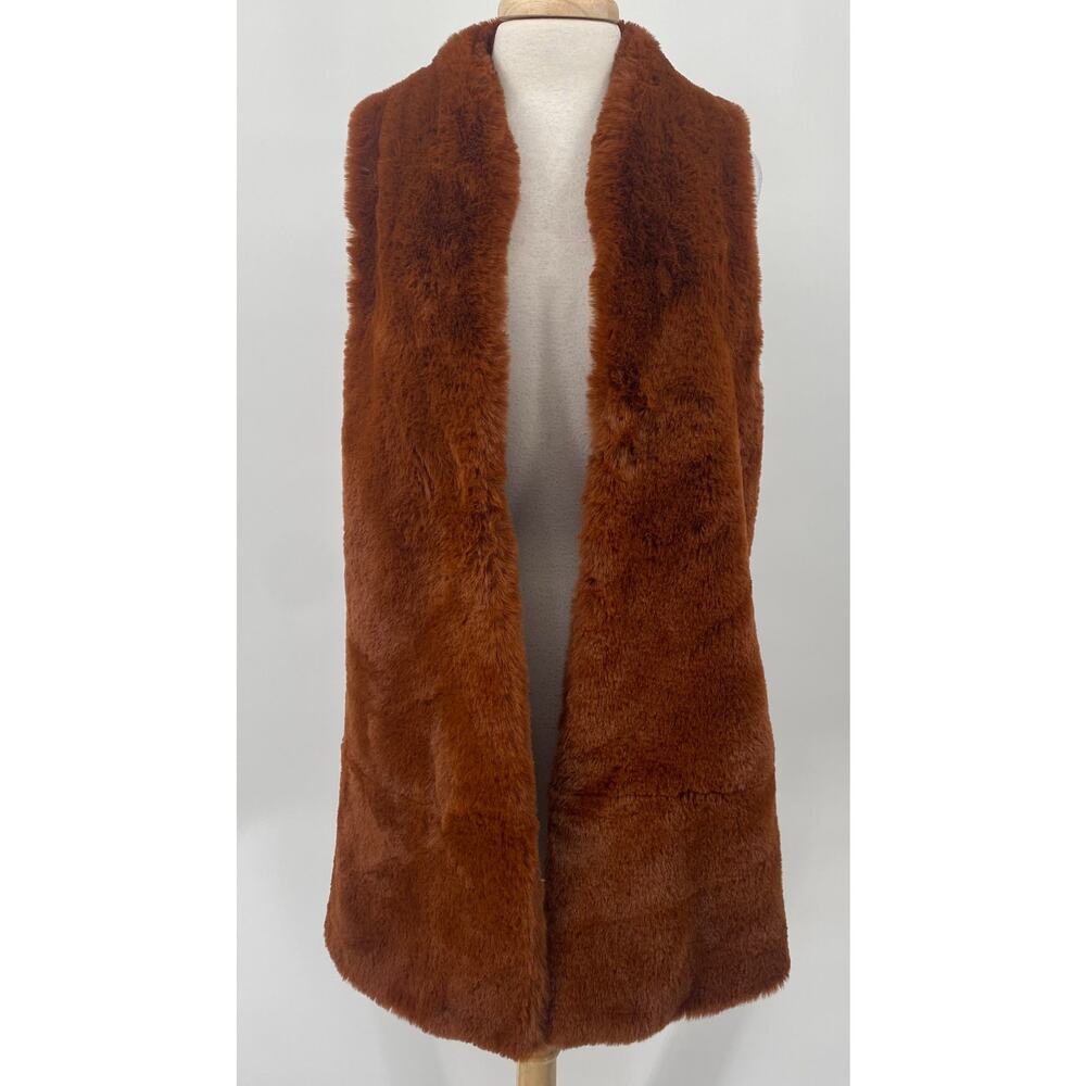 Soft Surroundings Longline Vest Faux Fur Burnt Orange Brown Womens Medium - Picture 3 of 9